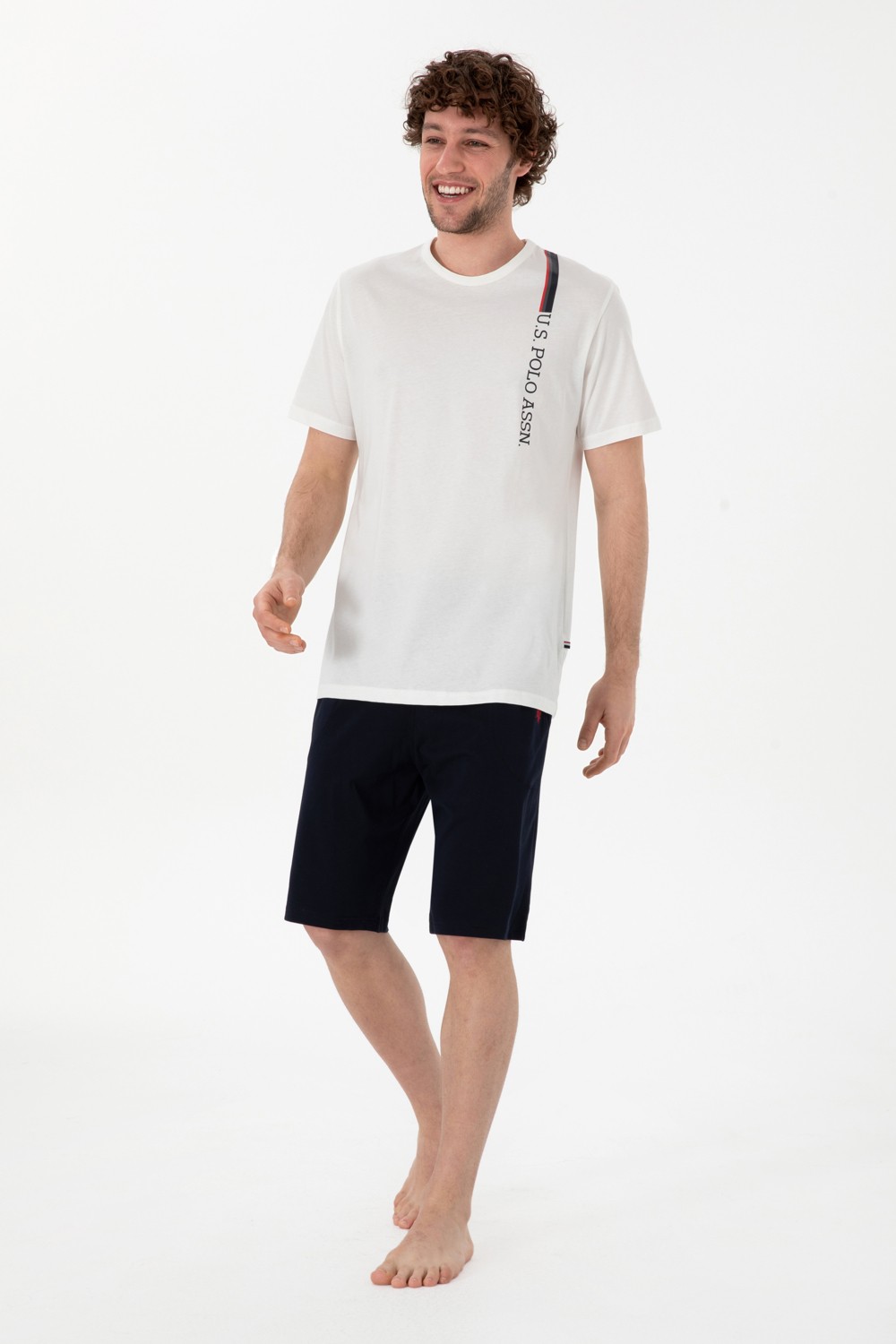 U.S. Polo Assn. Erkek Bisiklet Yaka Beyaz Pijama Takımı 50309355-VR013 görsel 4