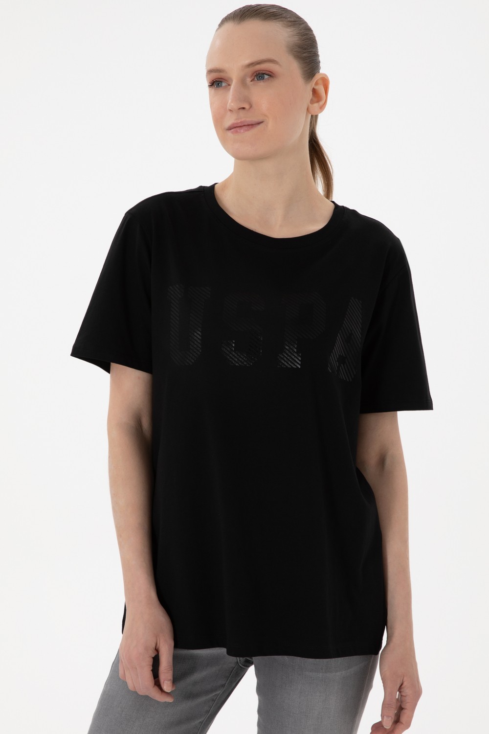 U.S. Polo Assn. Kadın Kırmızı Bisiklet Yaka Basic Tişört 50300850-VR171 görsel 3