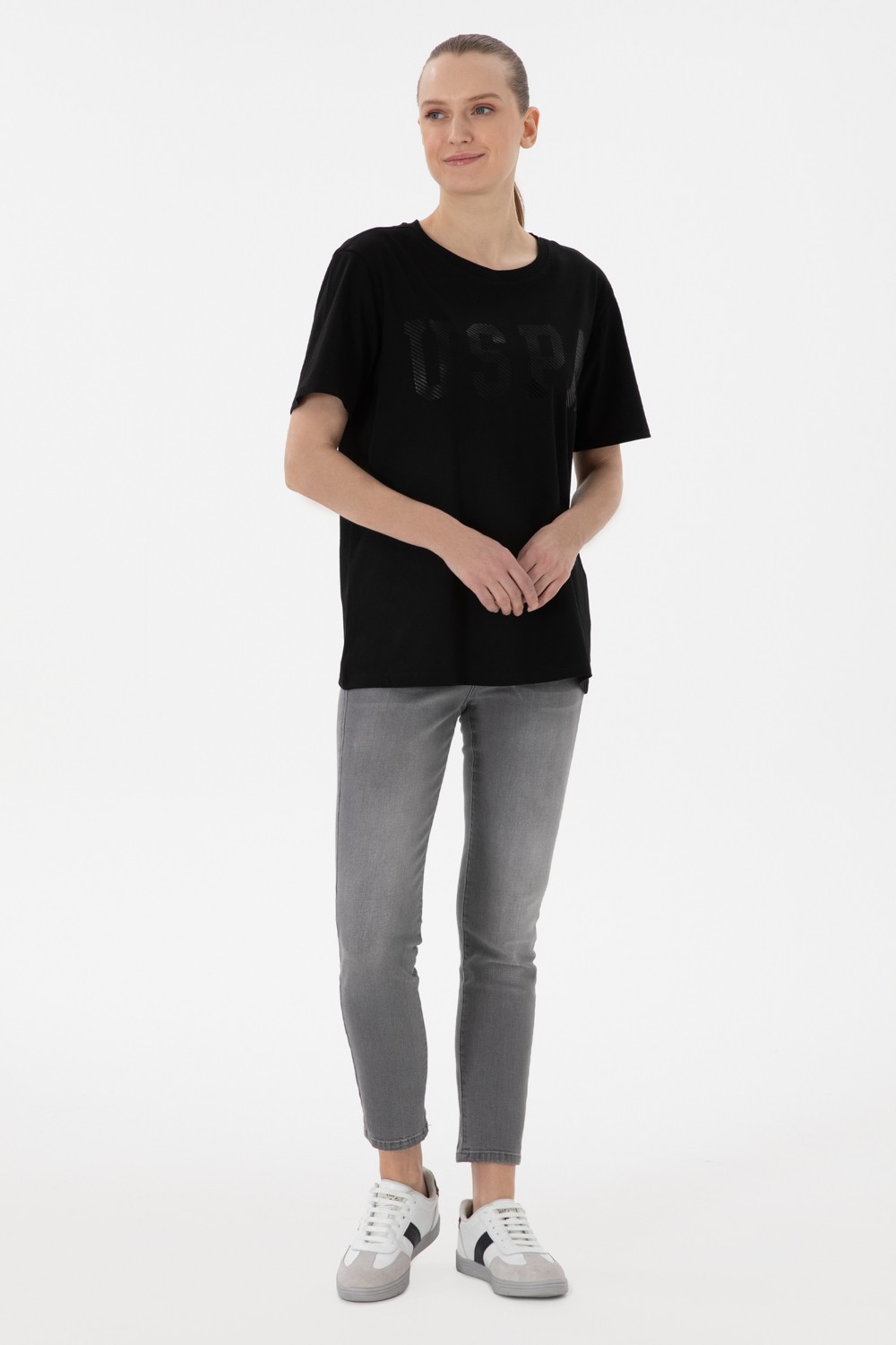 U.S. Polo Assn. Kadın Kırmızı Bisiklet Yaka Basic Tişört 50300850-VR171 görsel 4