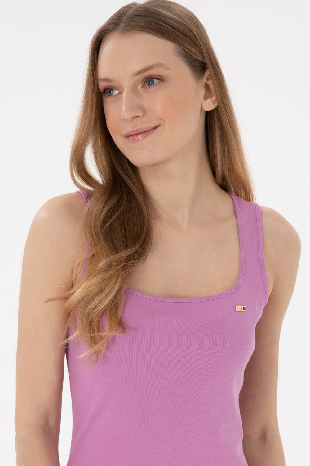 U.S. Polo Assn. Kadın Pembe Yırtmaçlı Kolsuz Kare Yaka Midi Boy Örme Elbise 50305835-VR023 görsel 2