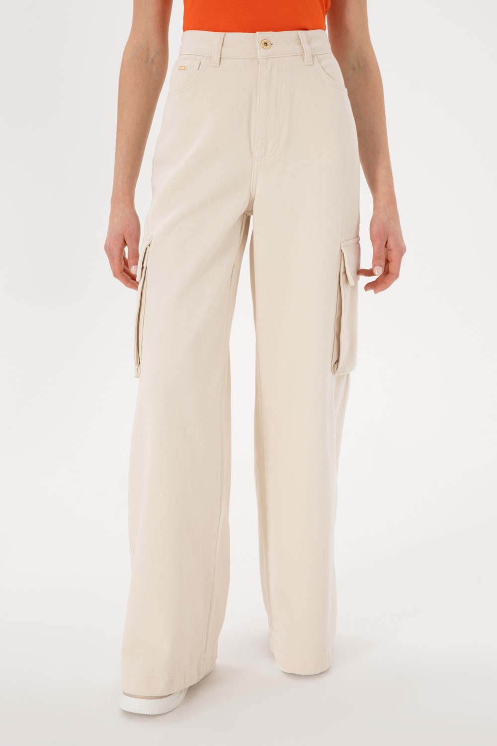 U.S. Polo Assn. Kadın Ekru Kargofit Jean Pantolon 50304313-VR019 görsel 2