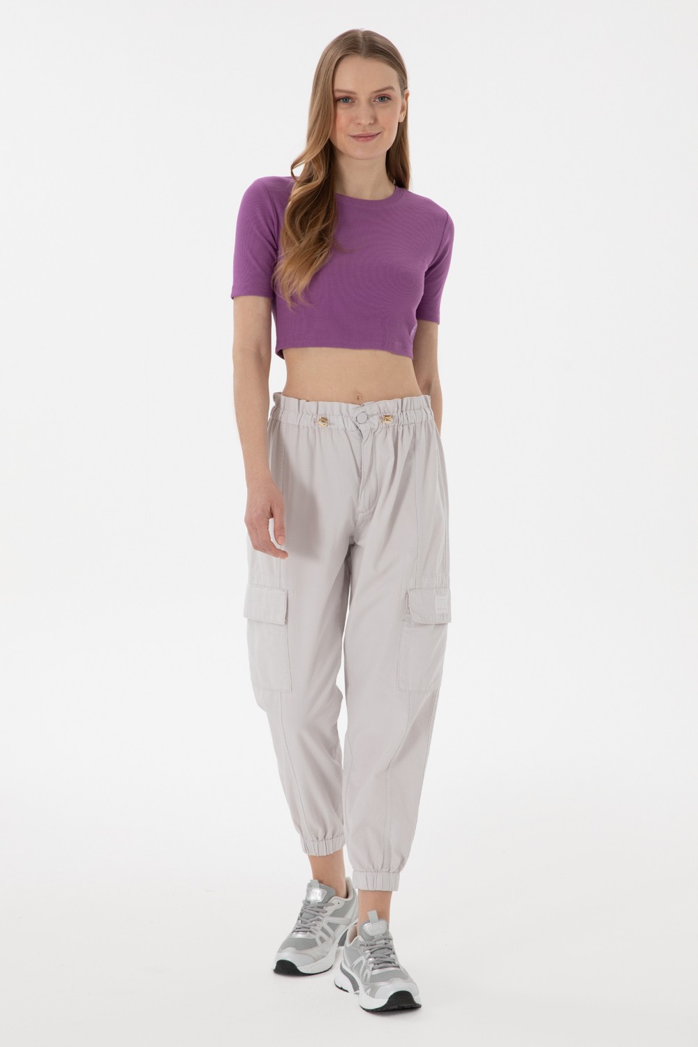 U.S. Polo Assn. Kadın Açık Gri Jogger Fit Kanvas Pantolon 50300356-VR001 görsel 7