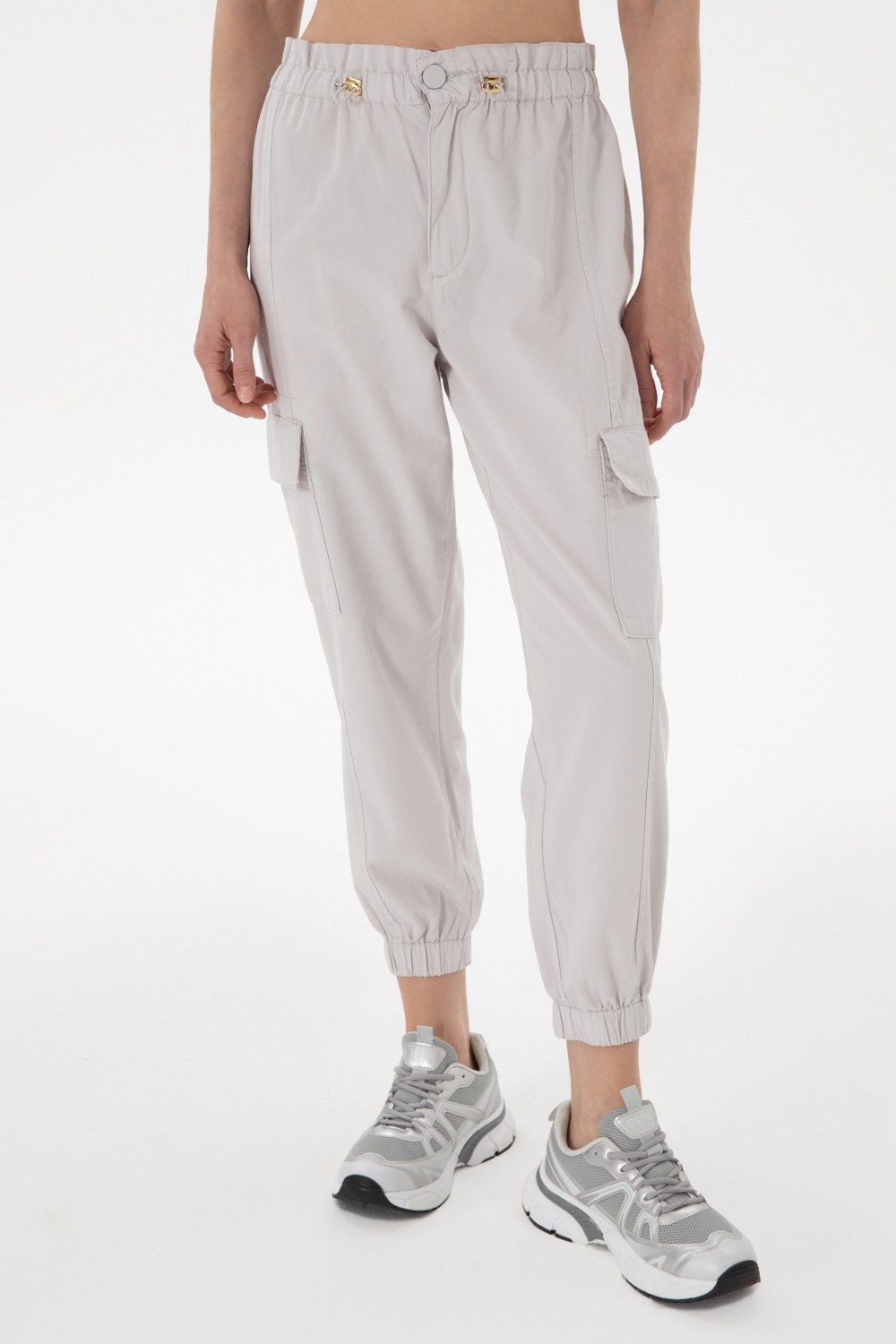 U.S. Polo Assn. Kadın Açık Gri Jogger Fit Kanvas Pantolon 50300356-VR001 görsel 8