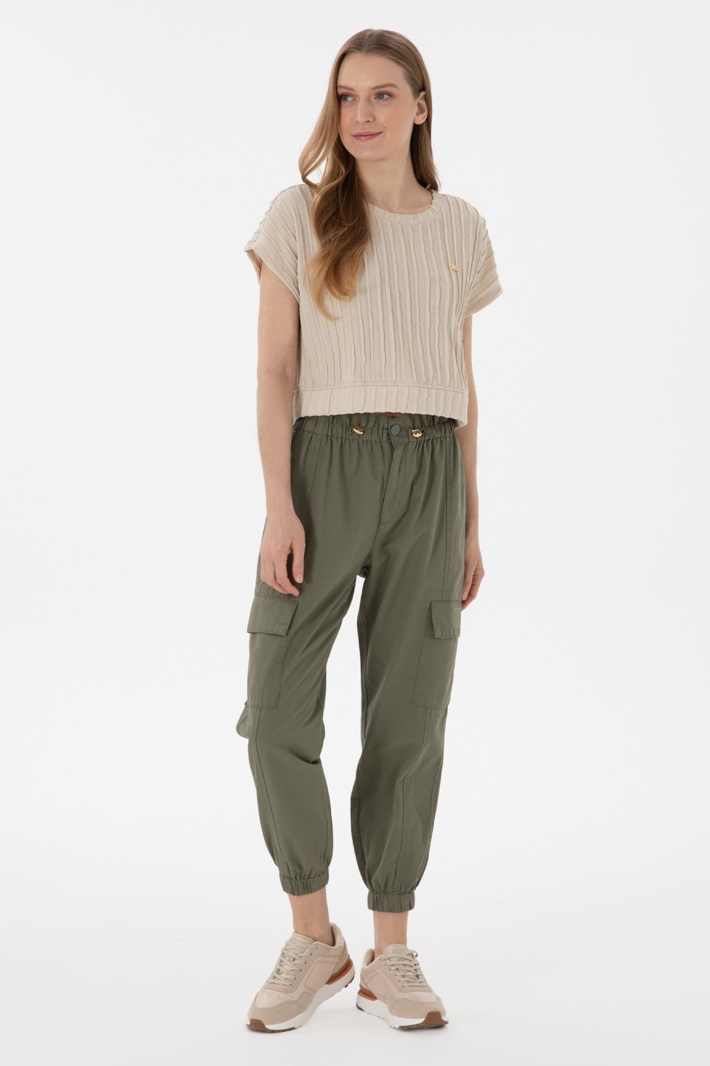 U.S. Polo Assn. Kadın Açık Gri Jogger Fit Kanvas Pantolon 50300356-VR001