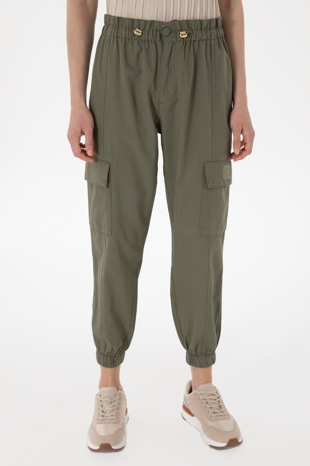 U.S. Polo Assn. Kadın Açık Gri Jogger Fit Kanvas Pantolon 50300356-VR001 görsel 2