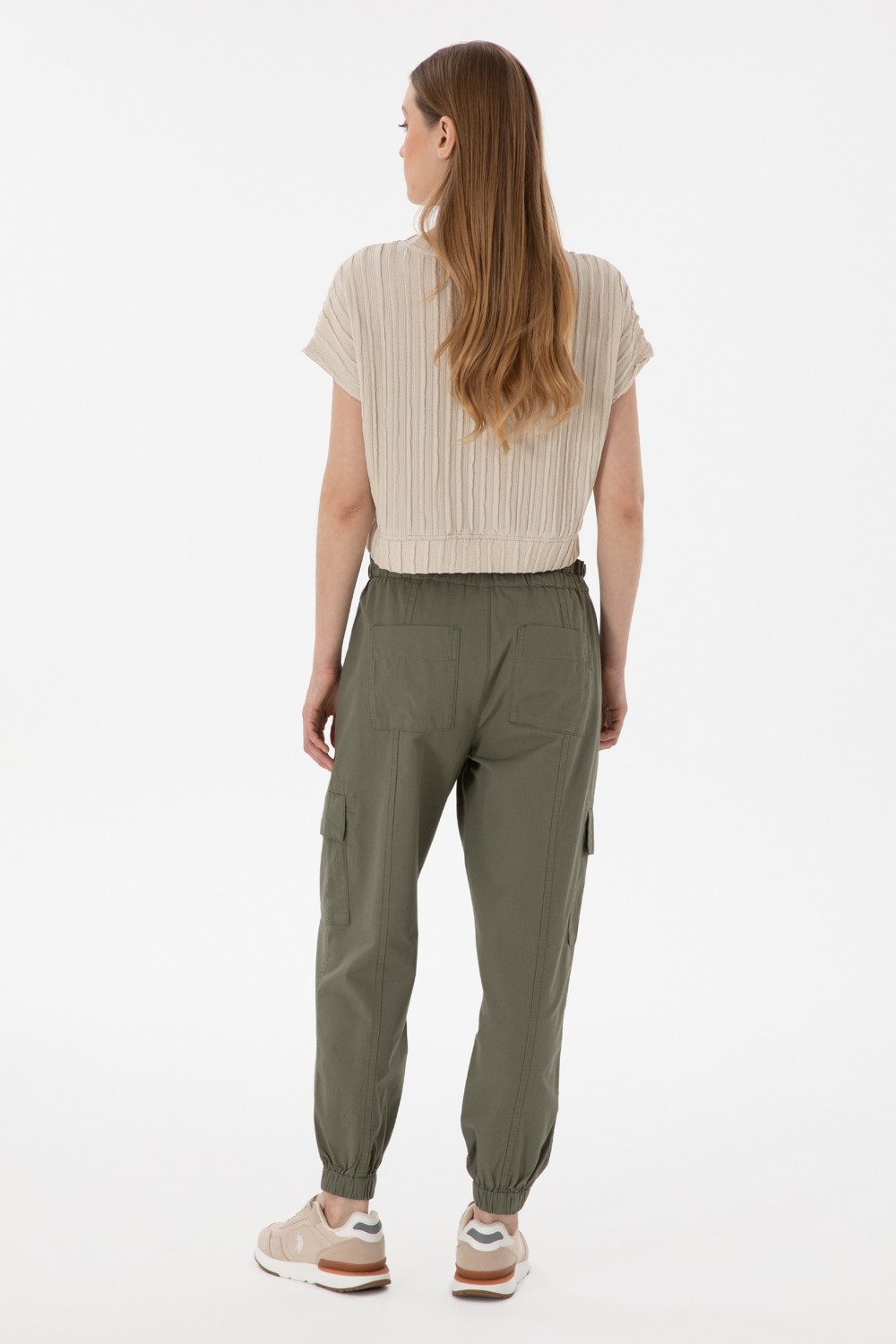 U.S. Polo Assn. Kadın Açık Gri Jogger Fit Kanvas Pantolon 50300356-VR001 görsel 4