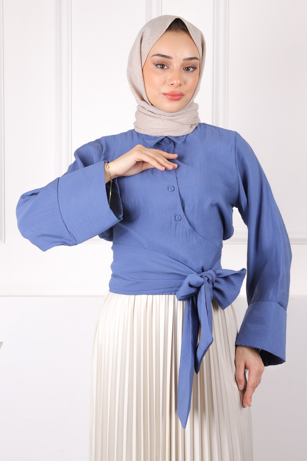 İmaj Butik Indigo Bel Bağlamalı Gömlek