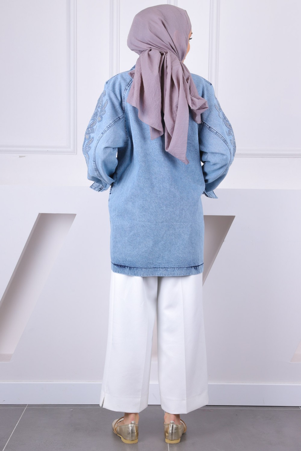 İmaj Butik Mavi Pul Nakışlı Cepli Kot Ceket görsel 8
