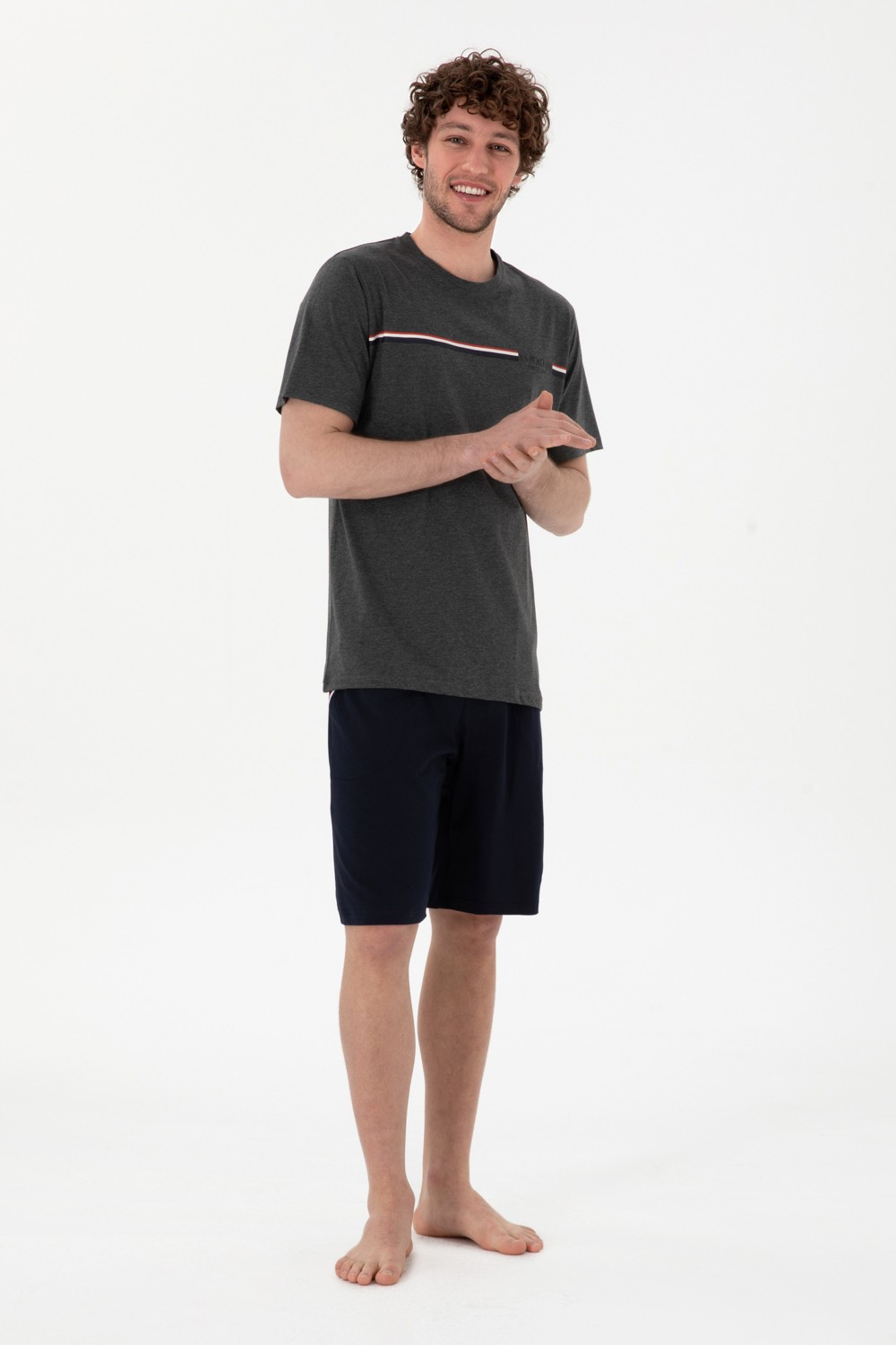 U.S. Polo Assn. Erkek Bisiklet Yaka Antrasit Melanj Pijama Takımı 50309174-VR081