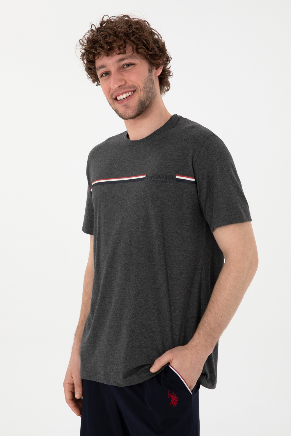 U.S. Polo Assn. Erkek Bisiklet Yaka Antrasit Melanj Pijama Takımı 50309174-VR081 görsel 3