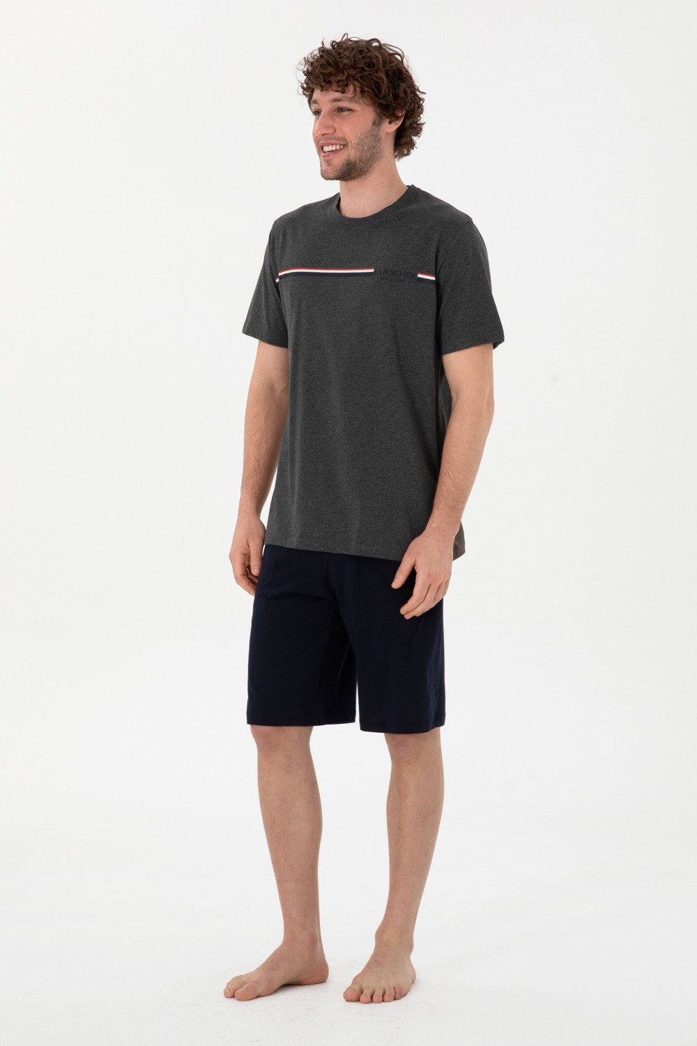 U.S. Polo Assn. Erkek Bisiklet Yaka Antrasit Melanj Pijama Takımı 50309174-VR081 görsel 4