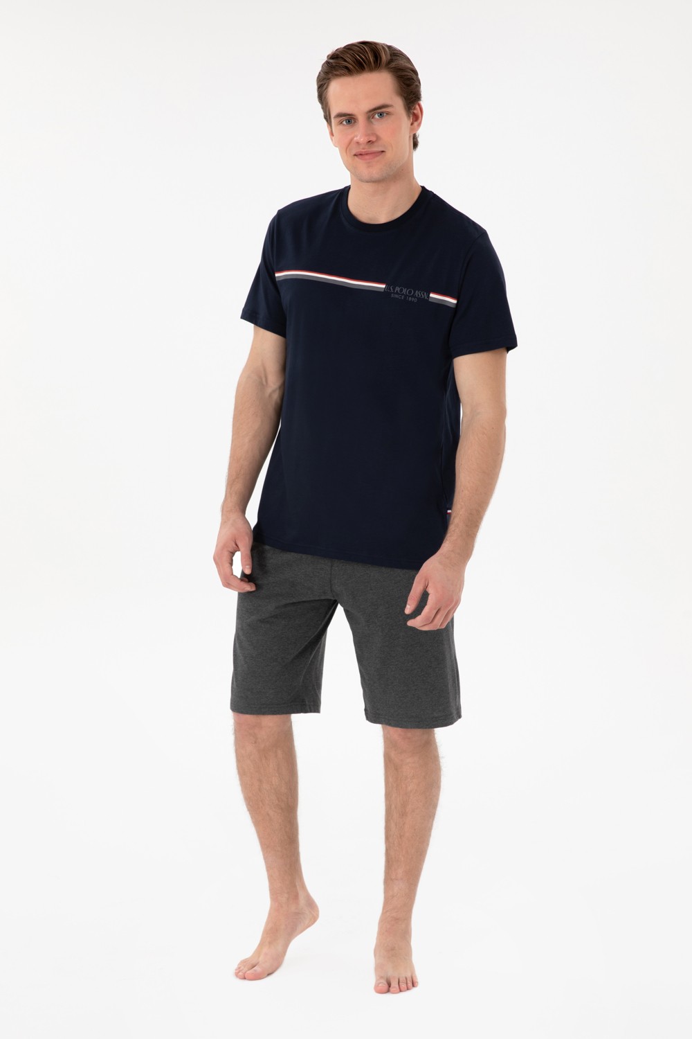 U.S. Polo Assn. Erkek Bisiklet Yaka Antrasit Melanj Pijama Takımı 50309174-VR081