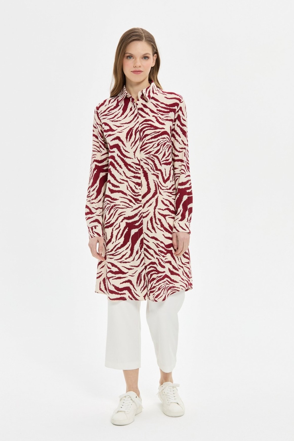 Esswaap Zebra Desenli Tunik Bordo