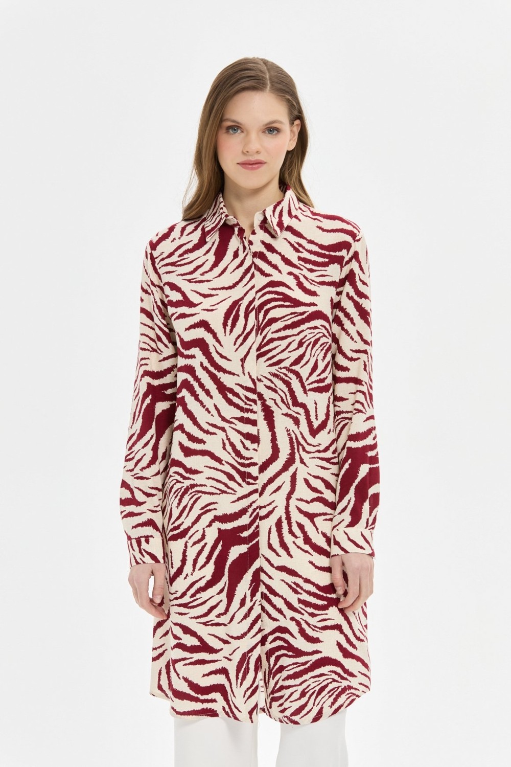 Esswaap Zebra Desenli Tunik Bordo görsel 2