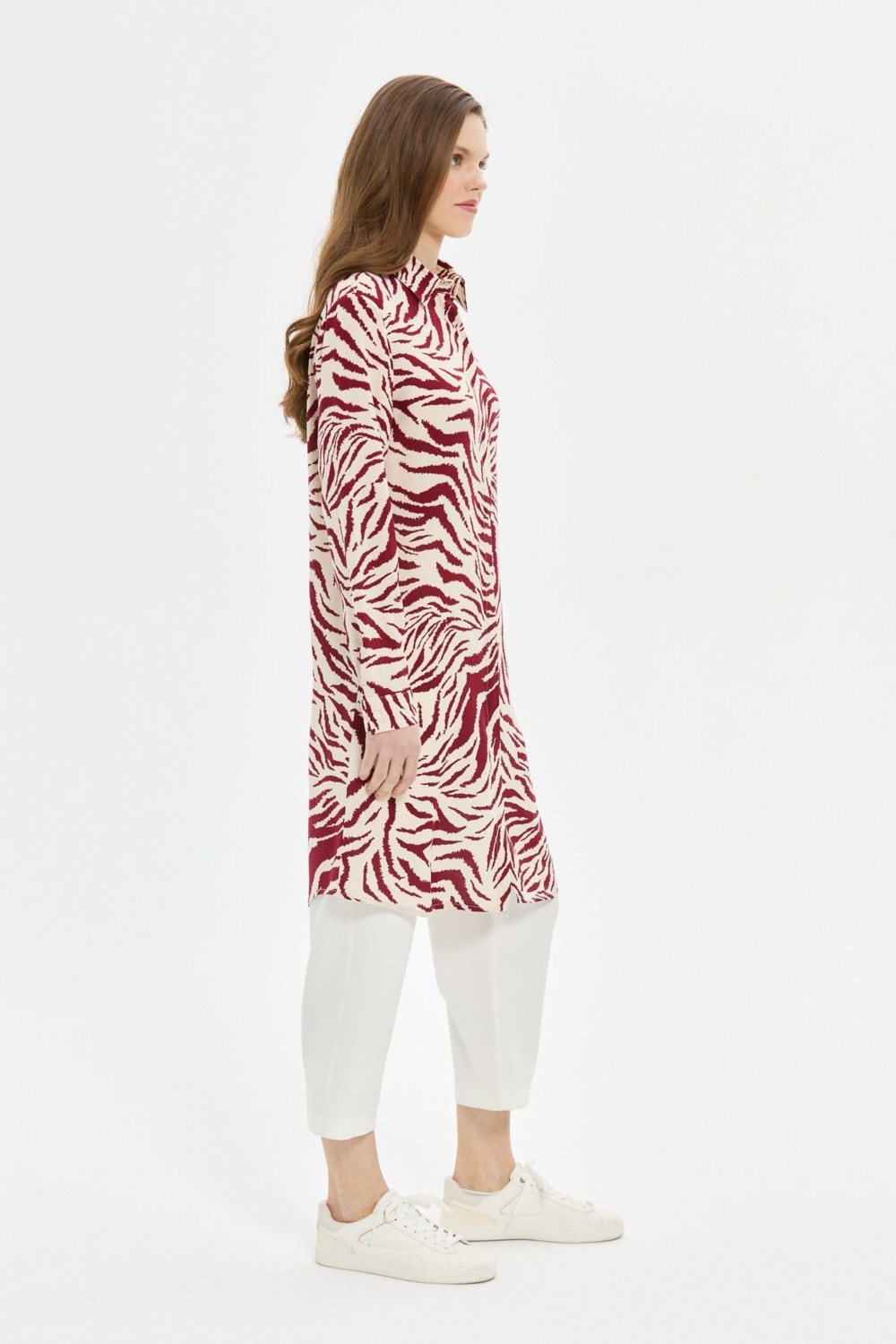 Esswaap Zebra Desenli Tunik Bordo görsel 3