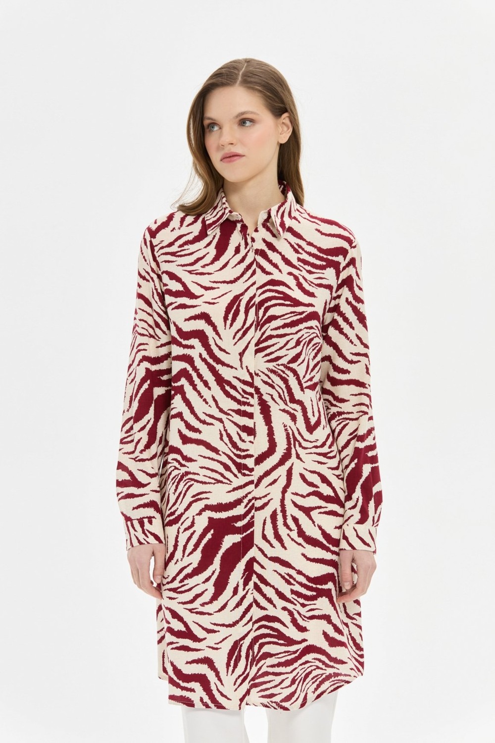 Esswaap Zebra Desenli Tunik Bordo görsel 4