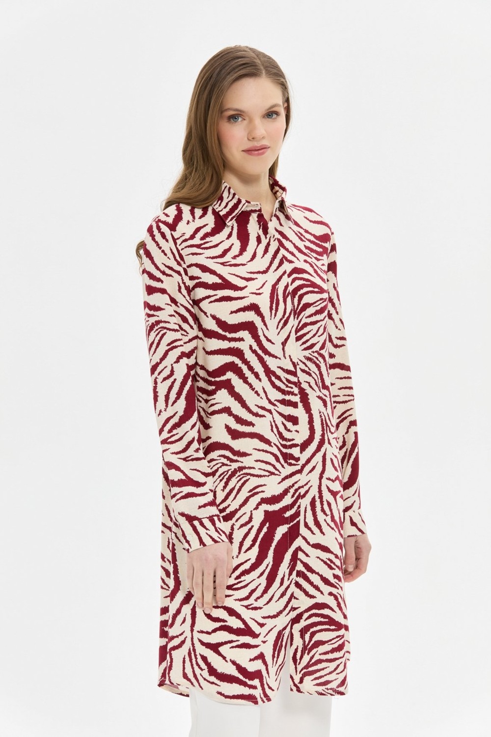 Esswaap Zebra Desenli Tunik Bordo görsel 5