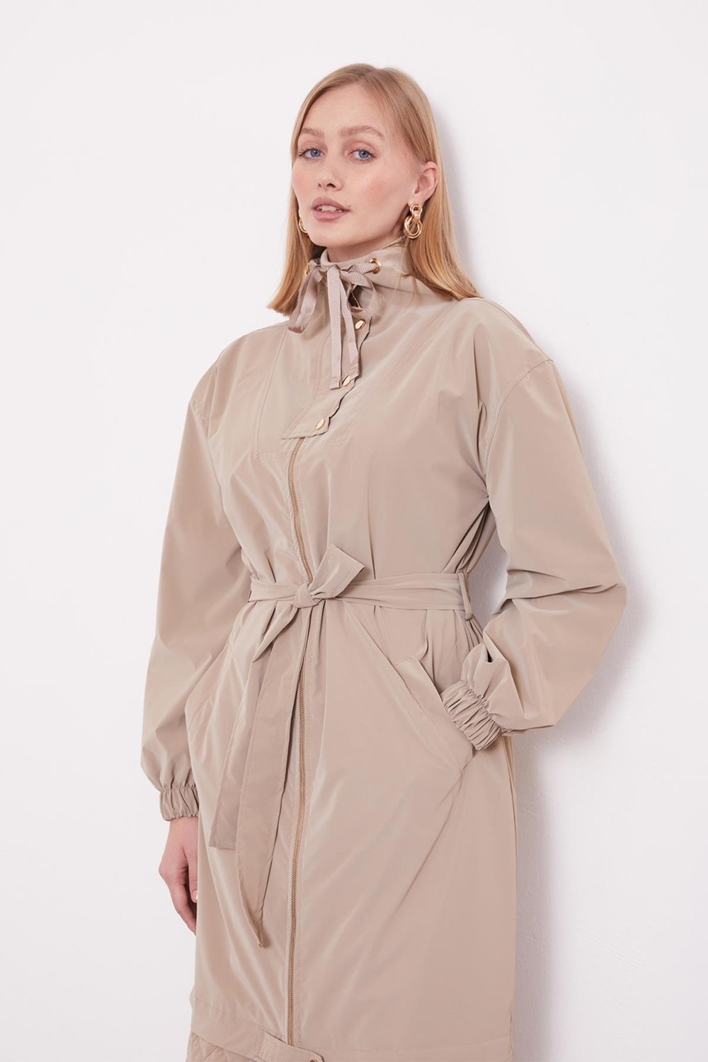 Lêvi D'or Camel Kurdale Yaka Detay Trençkot görsel 4