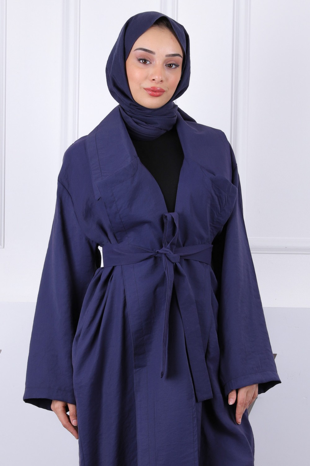 İmaj Butik Bordo Kruvaze Yaka Bel Kuşaklı Modal Trençkot görsel 4