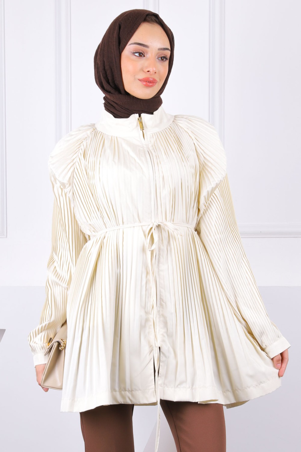 İmaj Butik Bordo Piliseli Fermuarlı Ceket