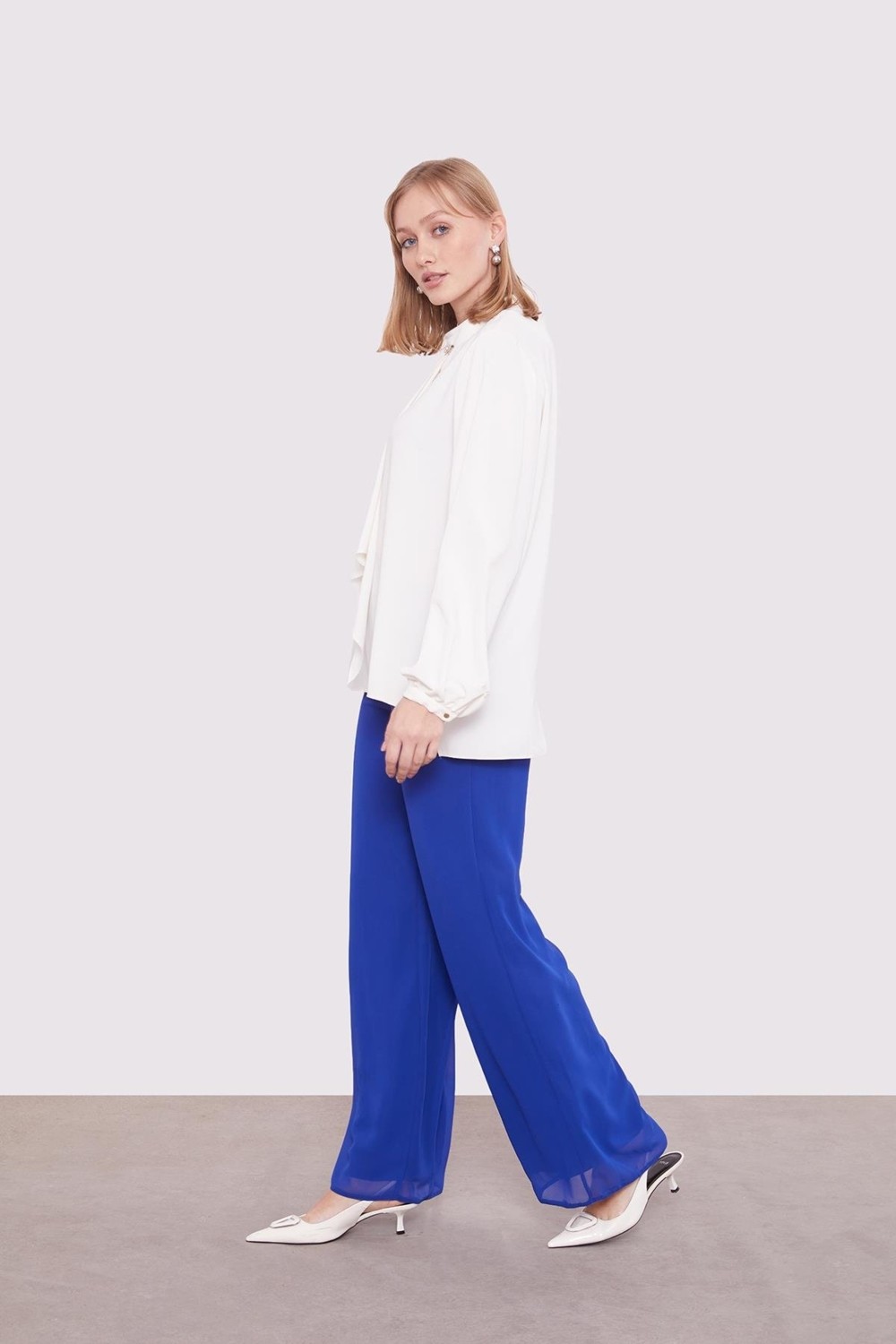 Lêvi D'or Saks Bol Paça Şifon Pantolon görsel 3