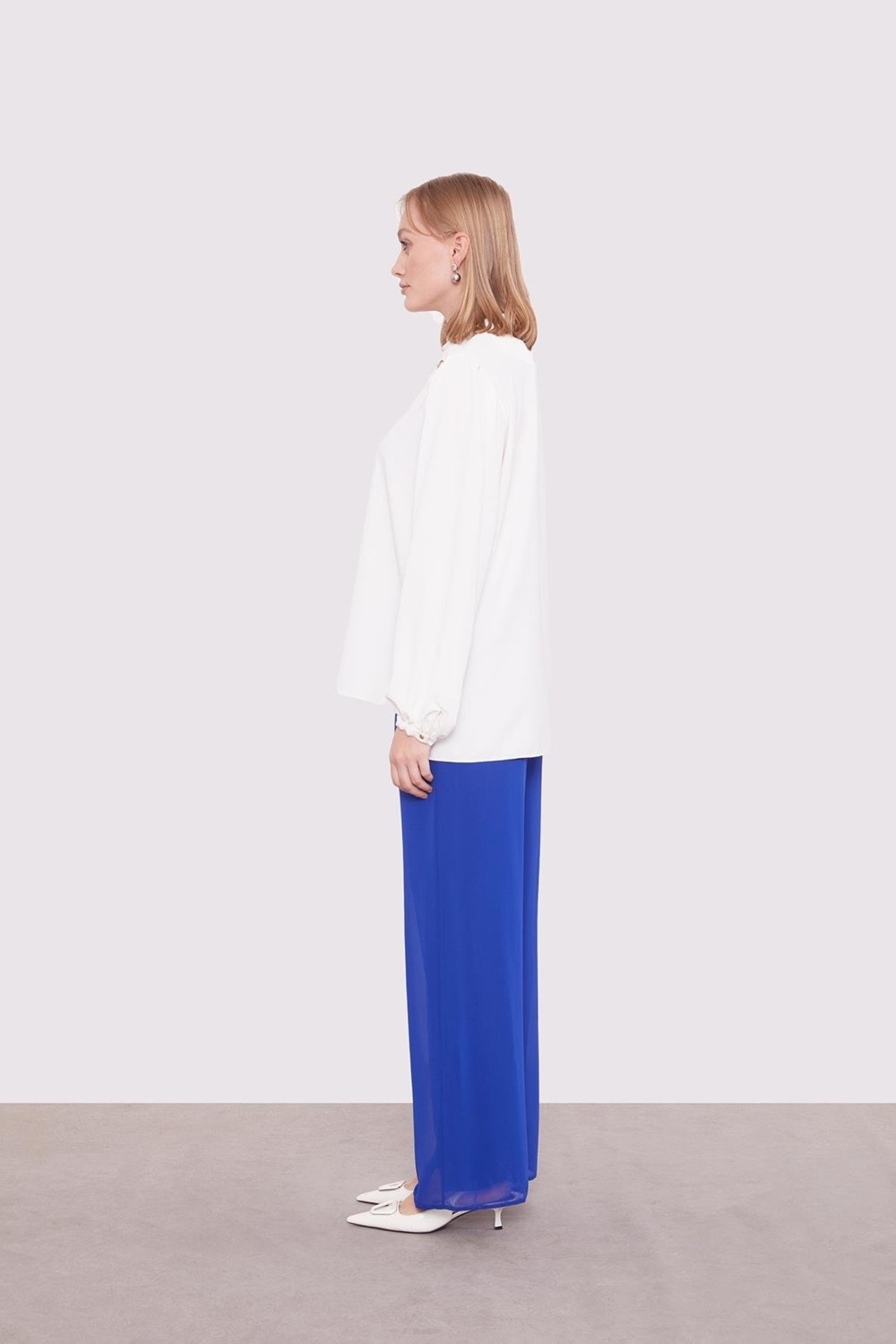 Lêvi D'or Saks Bol Paça Şifon Pantolon görsel 4