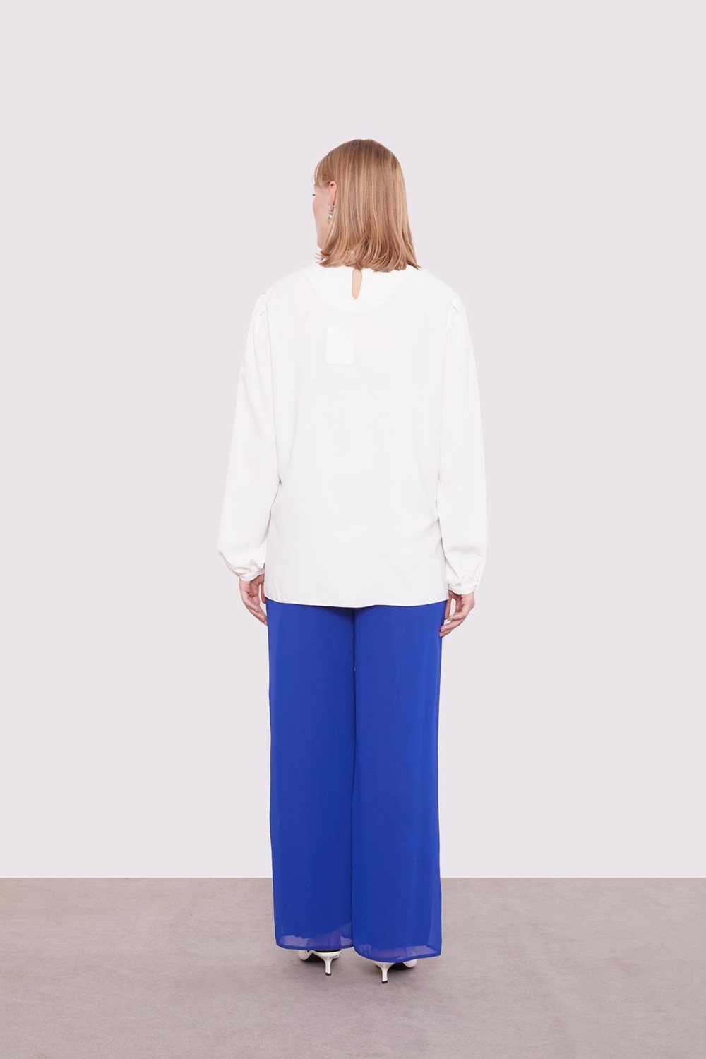 Lêvi D'or Saks Bol Paça Şifon Pantolon görsel 5