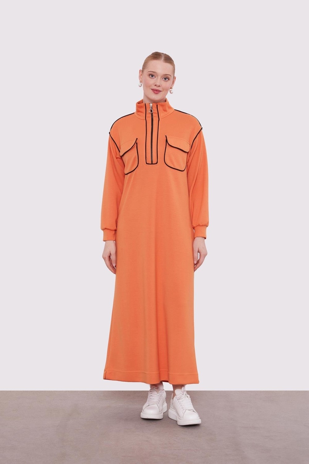 Lêvi D'or Oranj Çizgi Cep Detaylı Elbise