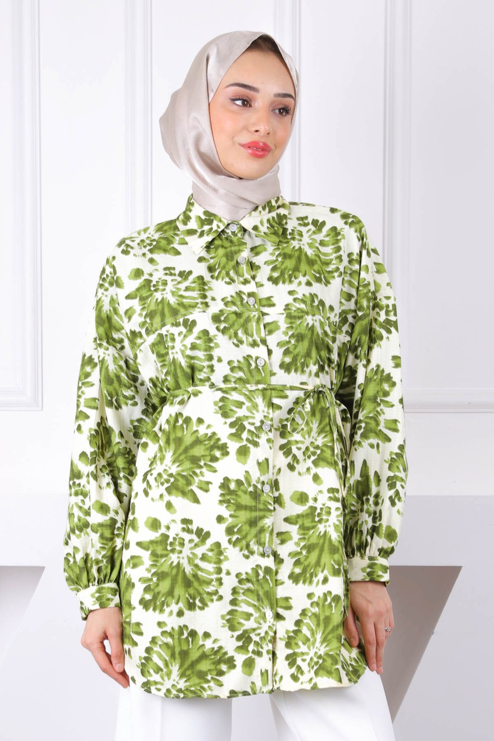 İmaj Butik Haki Desenli Düğmeli Gömlek