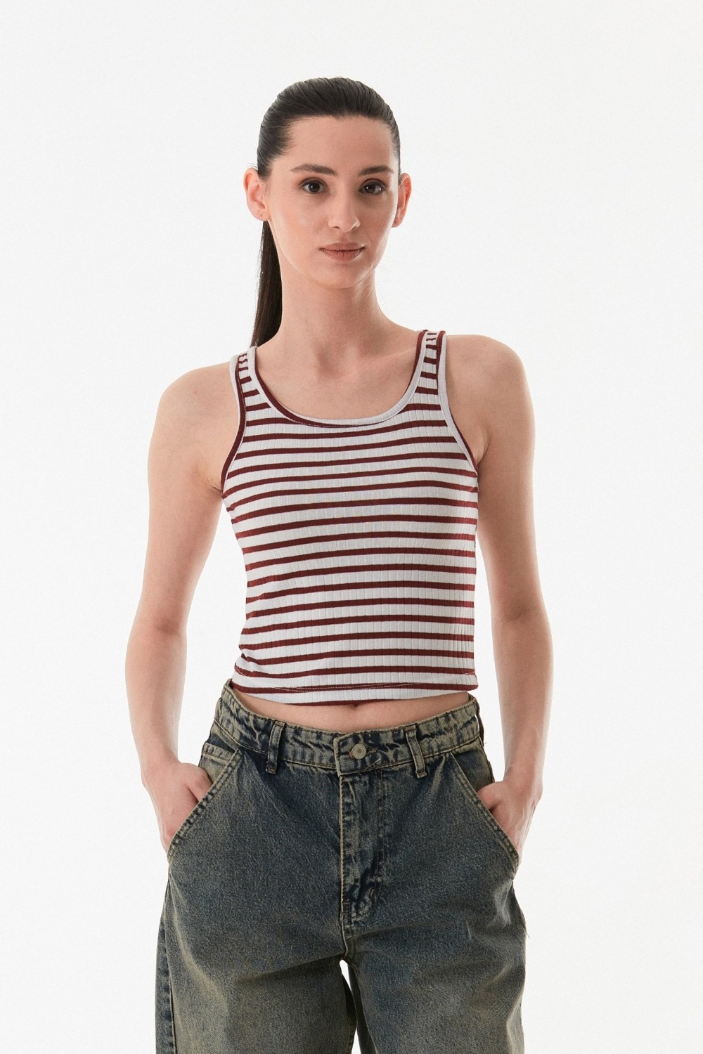 FullaModa Çizgili U Yaka Body