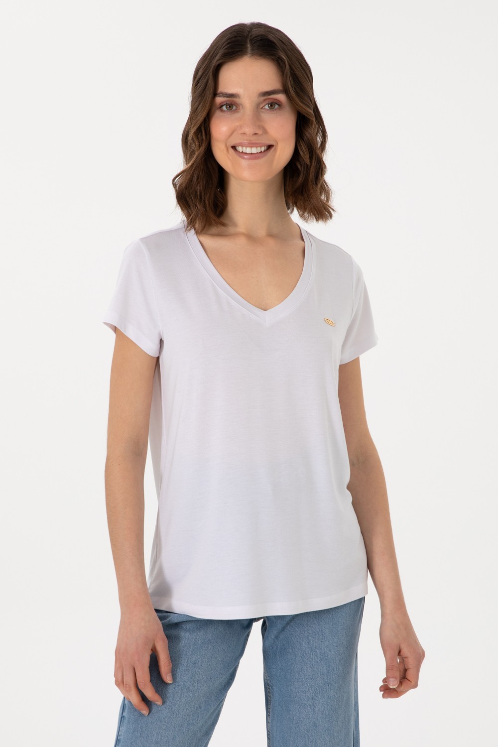 U.S. Polo Assn. Kadın Beyaz V Yaka Basic Tişört 50300829-VR013