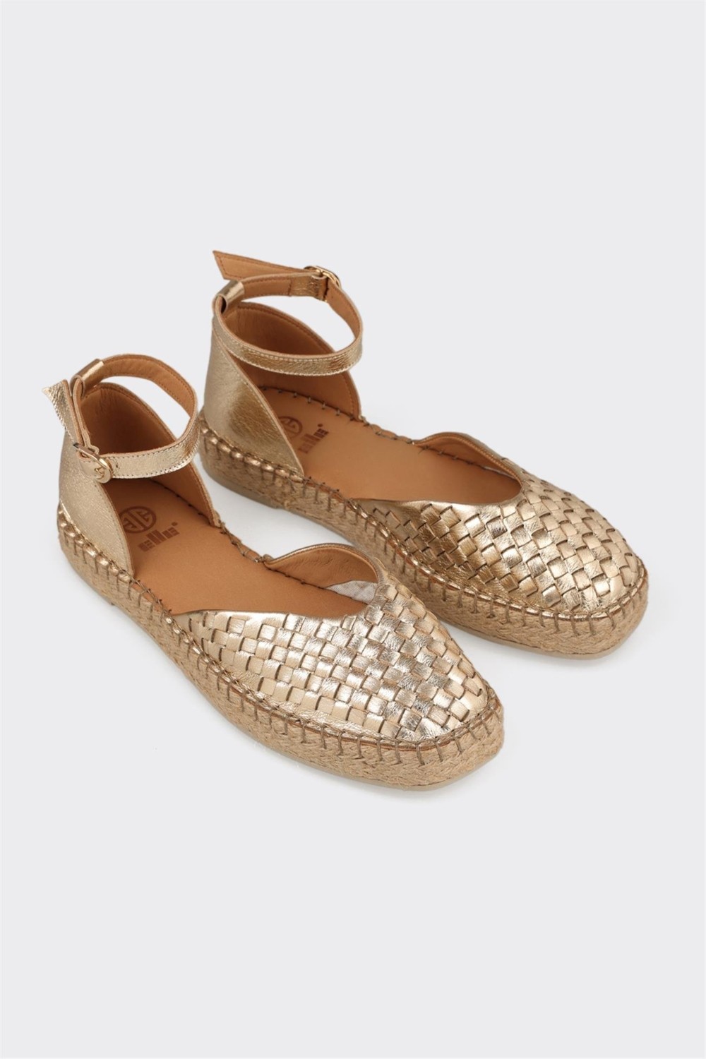 Elle Kadın Espadril Gold Deri Tabanlı Düz Ayakkabı Şık Tasarım ile Rahat Kullanım görsel 7