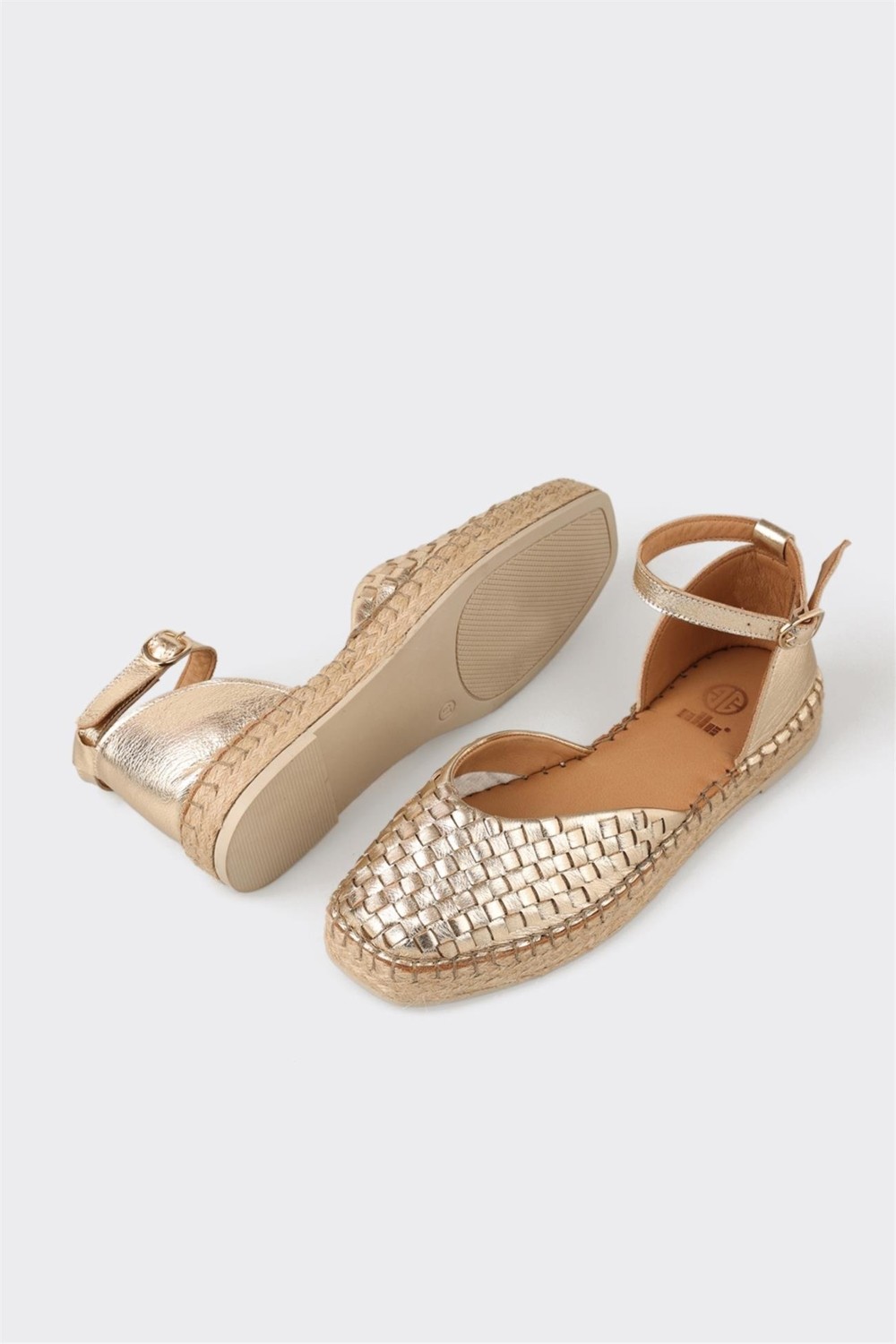Elle Kadın Espadril Gold Deri Tabanlı Düz Ayakkabı Şık Tasarım ile Rahat Kullanım görsel 8