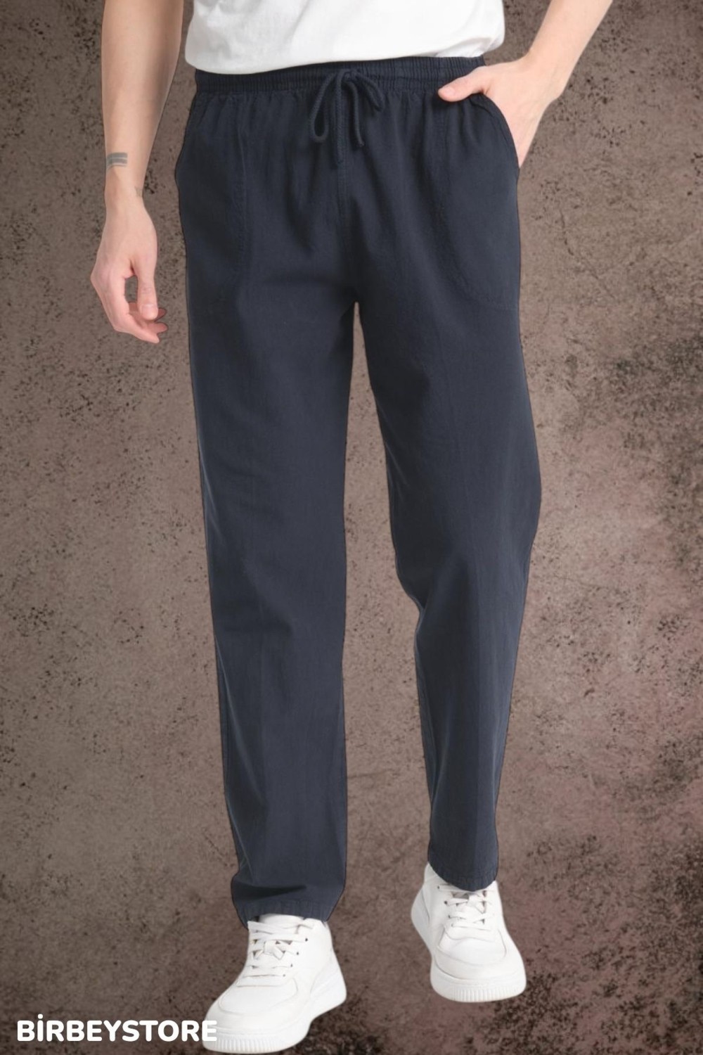 BirbeyStore Yazlık Keten Pantolon Ham Bez Eşofman Beli Lastikli Unisex Rahat Kalıp Hambez Büyük Beden Alt Eşofman %100 Pamuk görsel 6