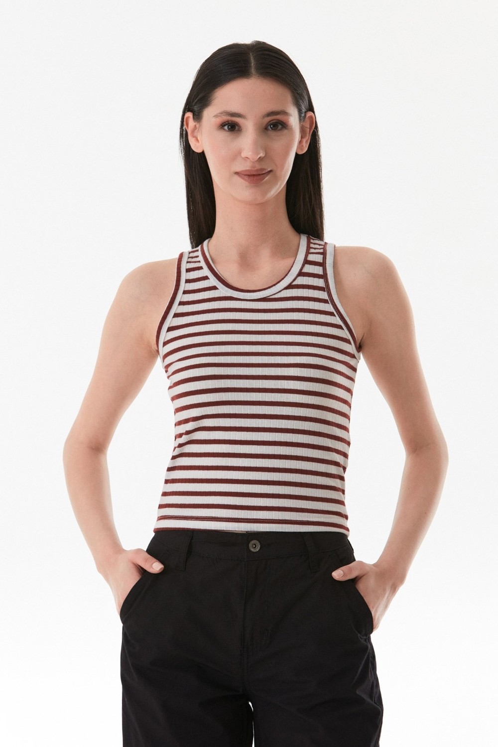 FullaModa Çizgili Halter Yaka Body