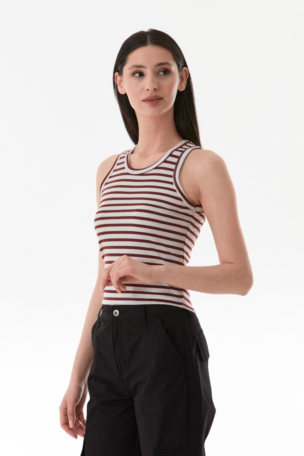 FullaModa Çizgili Halter Yaka Body görsel 2