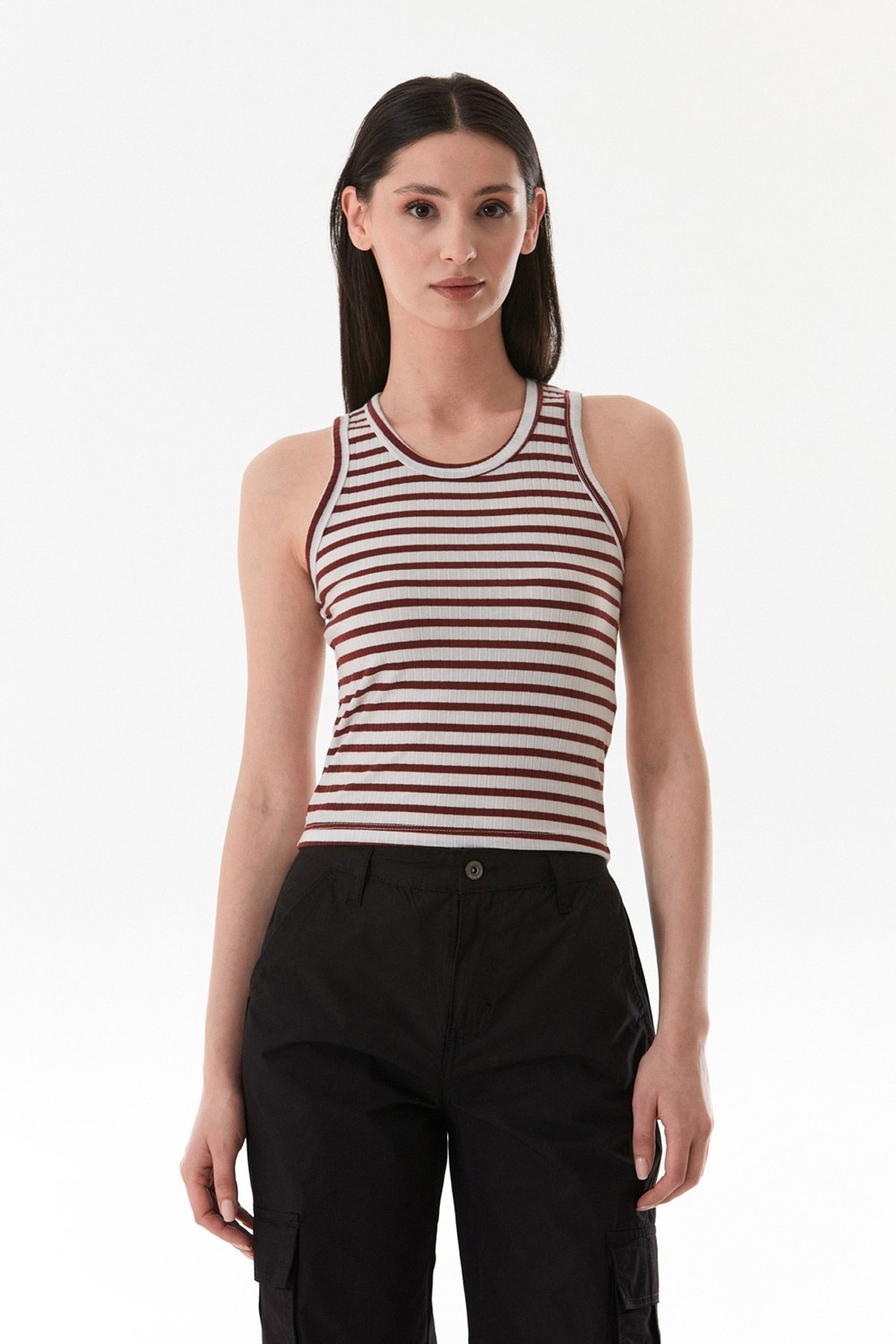 FullaModa Çizgili Halter Yaka Body görsel 5