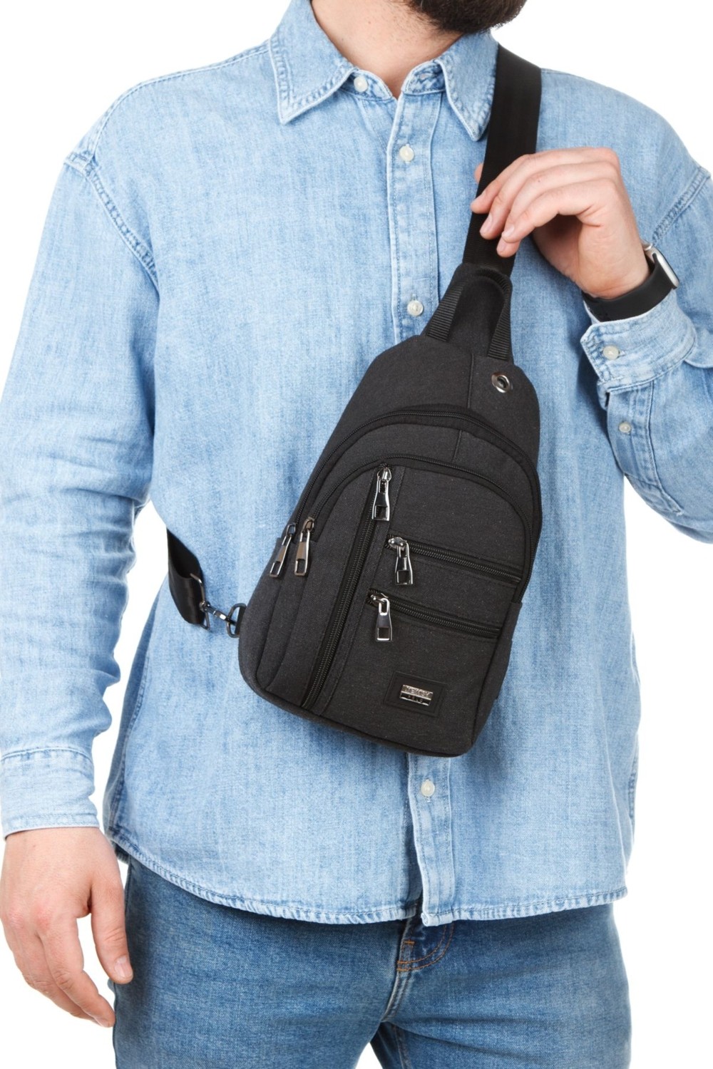Torz Unisex Siyah Omuz Çantası Su Geçirmez Kanvas Kumaş Body Bag Çift Taraflı Çapraz Postacı Çanta