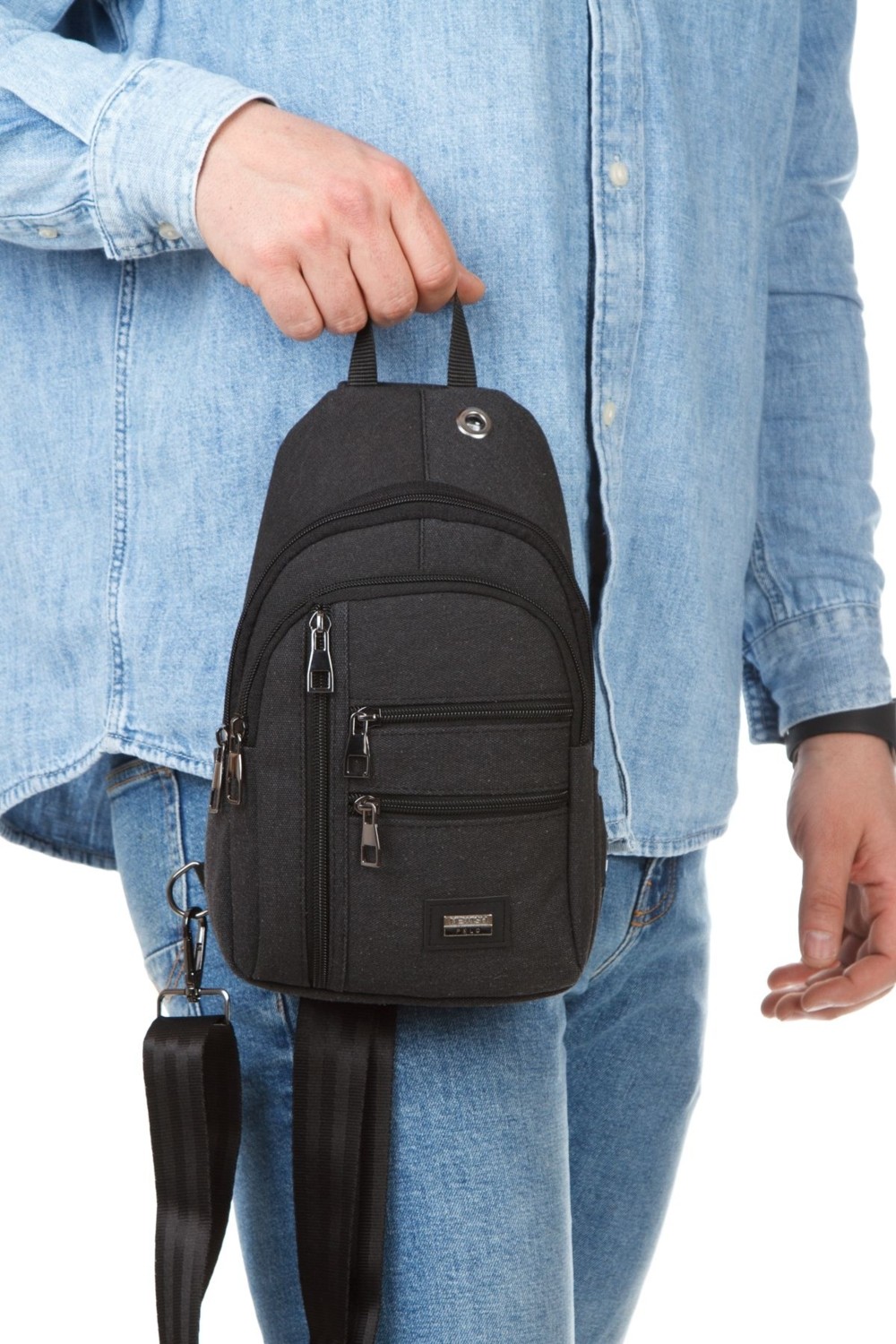 Torz Unisex Siyah Omuz Çantası Su Geçirmez Kanvas Kumaş Body Bag Çift Taraflı Çapraz Postacı Çanta görsel 3