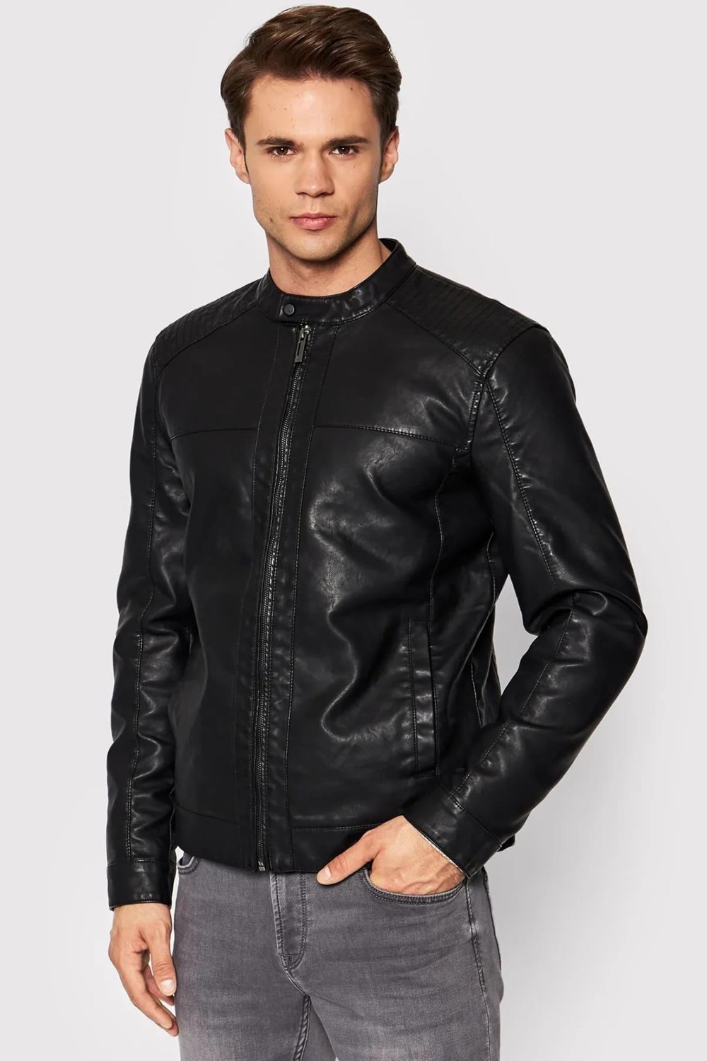 Jack & Jones Jjerocky Trendy Erkek Pu Deri Mont Siyah 12147218 V2 görsel 3