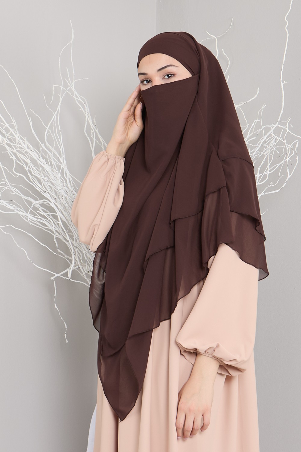 Mihrisina Collection 3 Katlı Sufle Khimar Hijap Hazır tesetttür şal görsel 5
