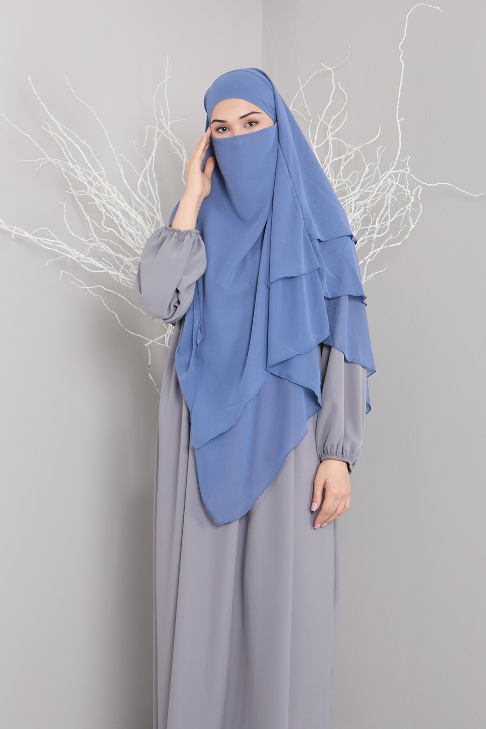 Mihrisina Collection 3 Katlı Sufle Khimar Hijap Hazır tesetttür şal görsel 7