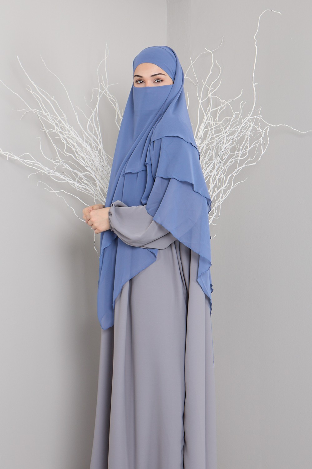 Mihrisina Collection 3 Katlı Sufle Khimar Hijap Hazır tesetttür şal görsel 8