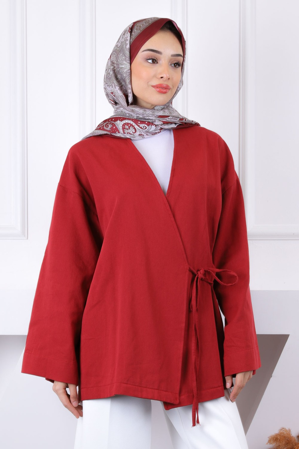 İmaj Butik Bordo Çapraz Bağlamalı Kimono