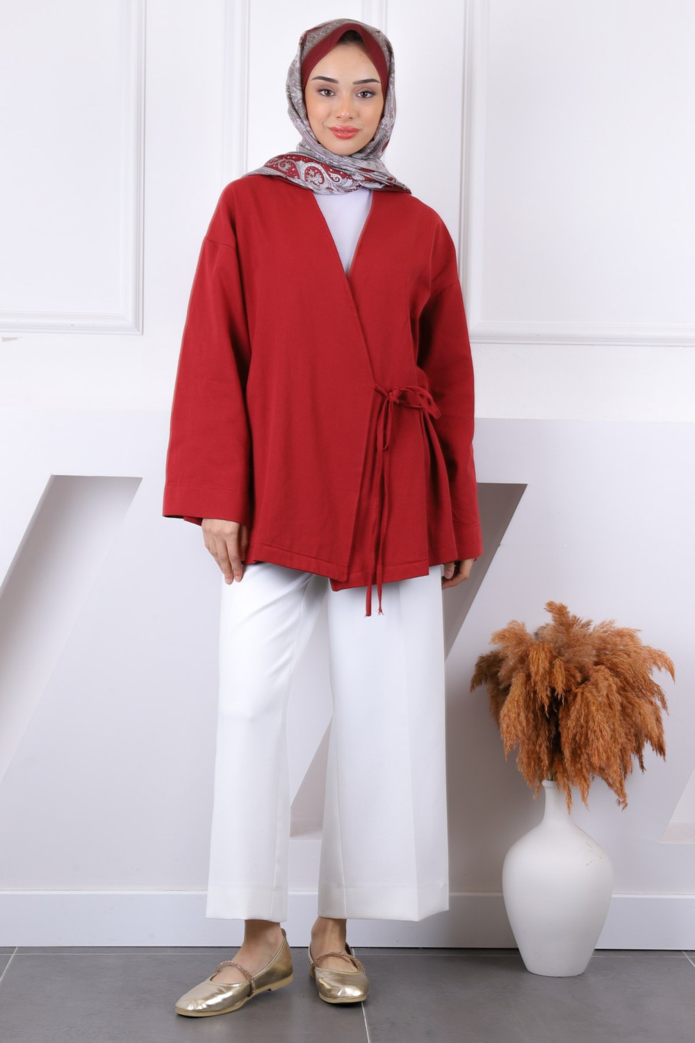 İmaj Butik Bordo Çapraz Bağlamalı Kimono görsel 2