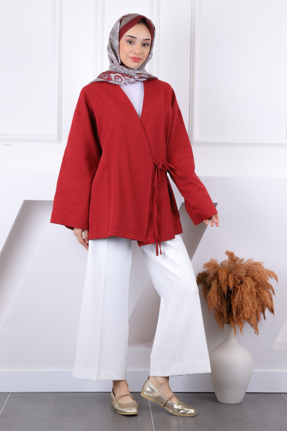 İmaj Butik Bordo Çapraz Bağlamalı Kimono görsel 3