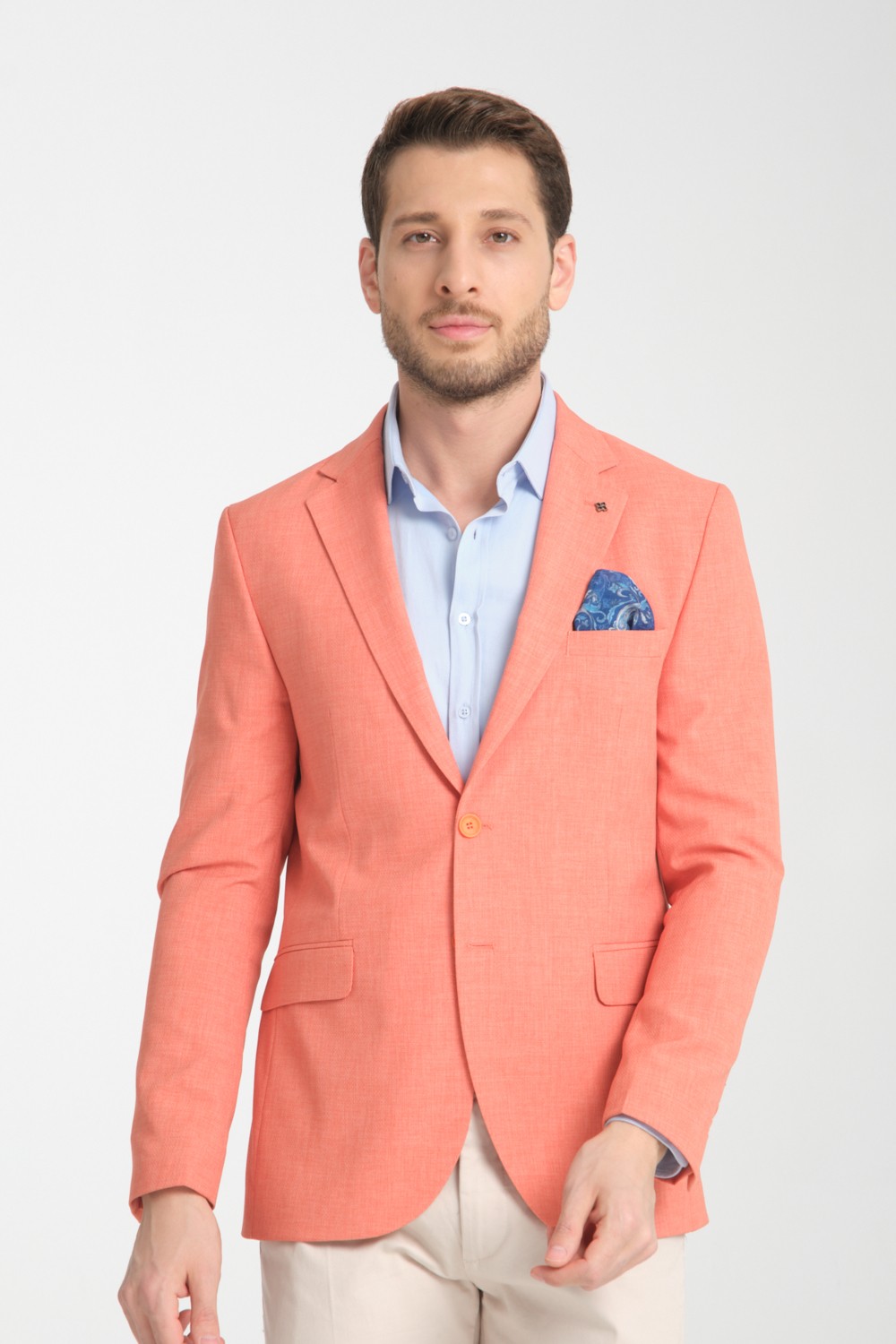 Arunte Erkek Pembe Keten Görünümlü Ince Dört Mevsim Giyilebilir Slim Fit Blazer Ceket görsel 6