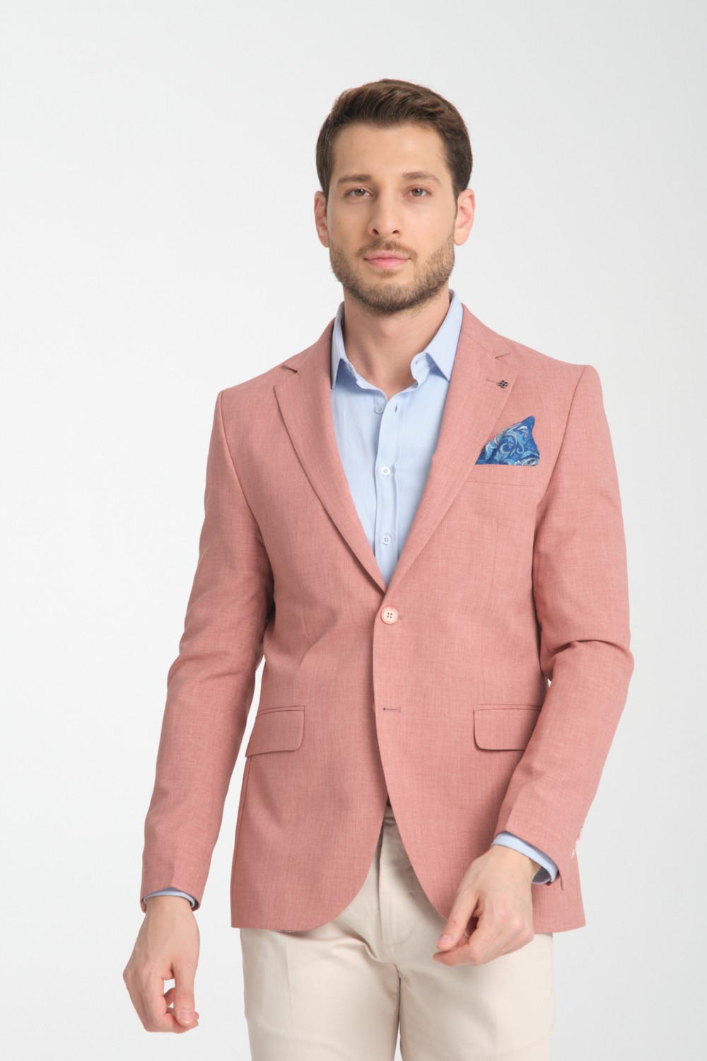 Arunte Erkek Pembe Keten Görünümlü Ince Dört Mevsim Giyilebilir Slim Fit Blazer Ceket