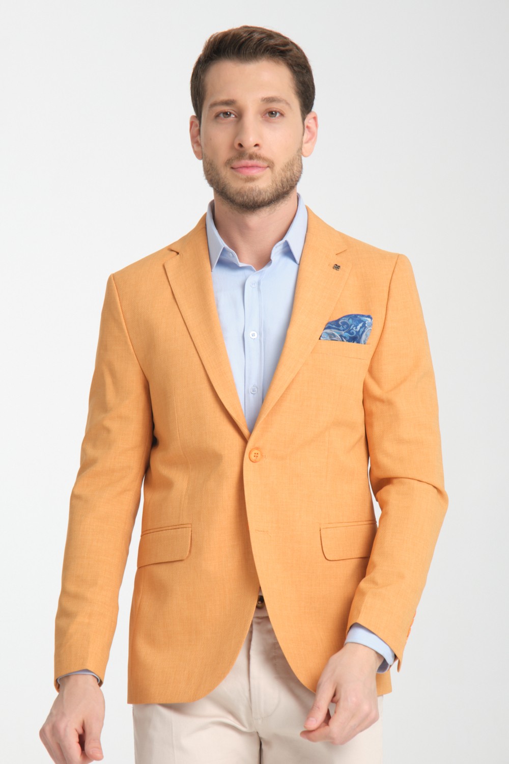 Arunte Erkek Pembe Keten Görünümlü Ince Dört Mevsim Giyilebilir Slim Fit Blazer Ceket