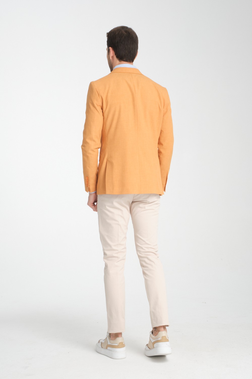Arunte Erkek Pembe Keten Görünümlü Ince Dört Mevsim Giyilebilir Slim Fit Blazer Ceket görsel 4